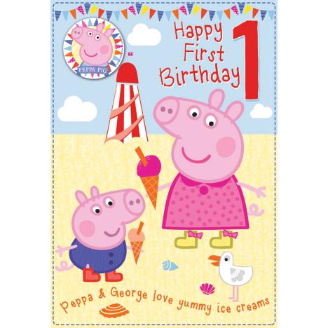Happy 1st Birthday Peppa Pig Birthday Card With Badge £2.10